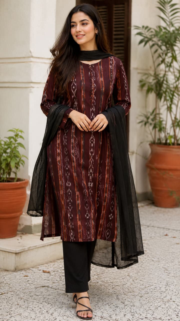 Sambalpuri ikat kurta set on a hanger